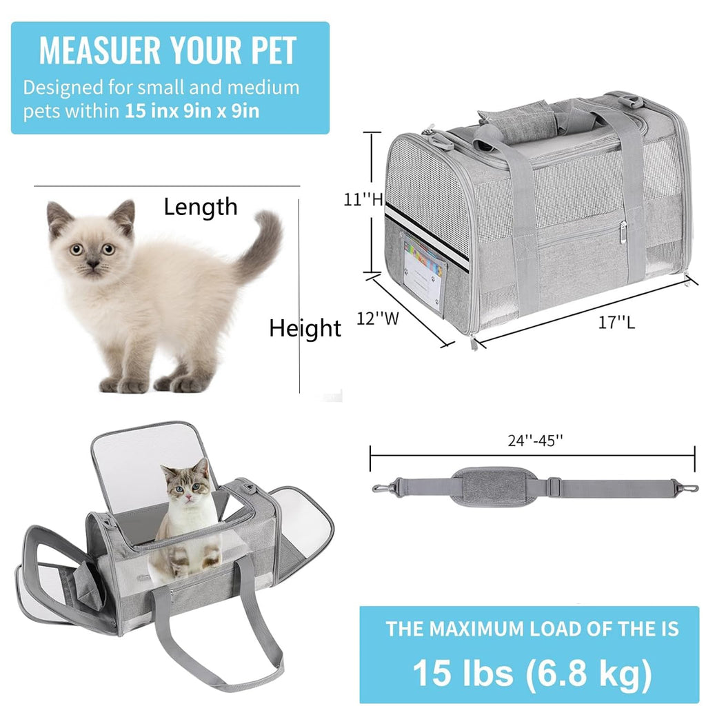 Seclato Cat Carrier Pet Carriers Airline Approved for Small Dogs Kitten Carriers for Small Medium Cats Under 15lb, Collapsible Soft Sided TSA Approved Travel Carrier, Pink