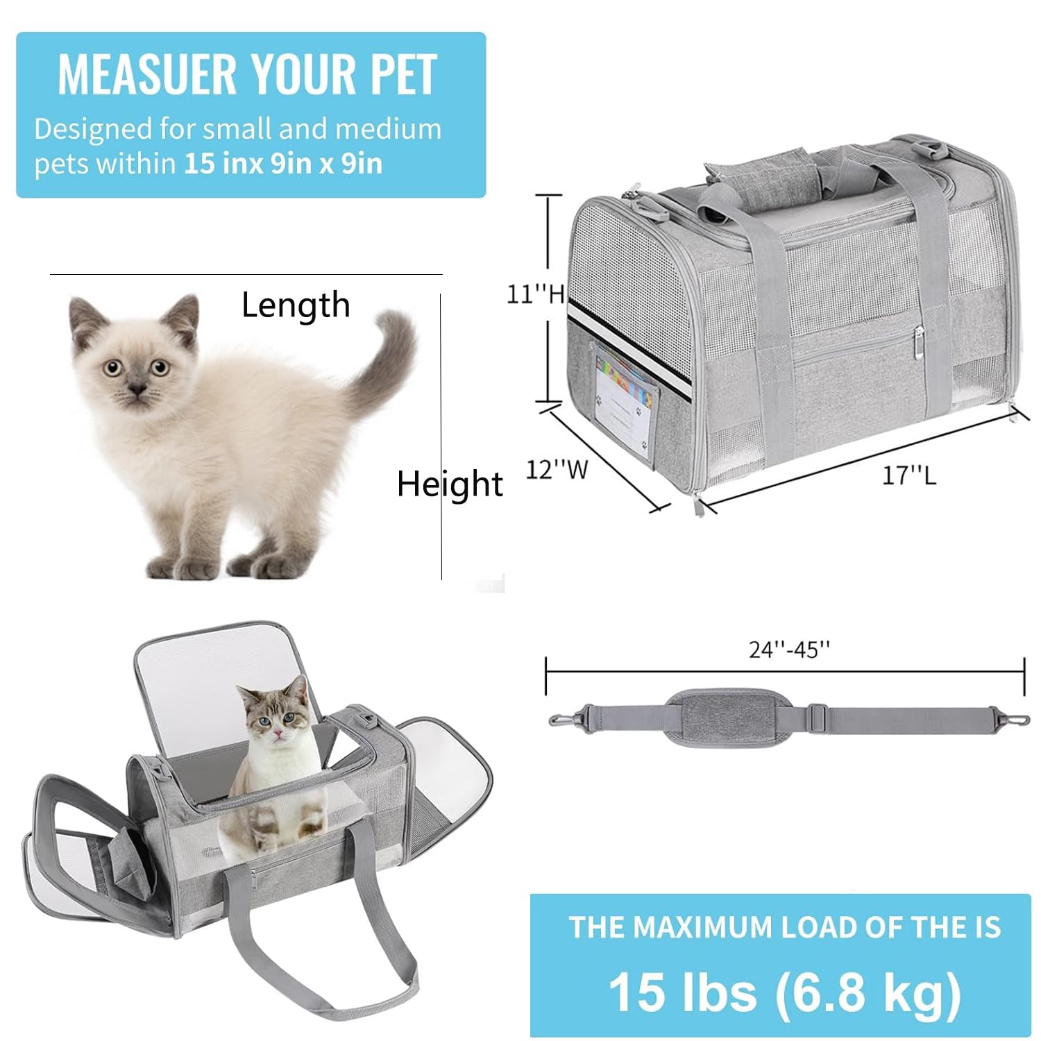 Seclato Cat Carrier Pet Carriers Airline Approved for Small Dogs Kitten Carriers for Small Medium Cats Under 15lb, Collapsible Soft Sided TSA Approved Travel Carrier, Pink