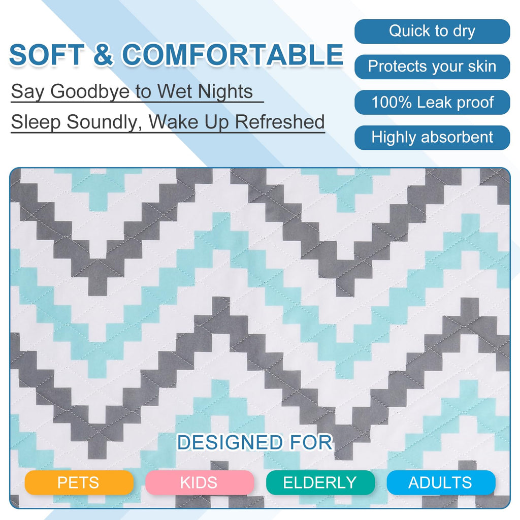 OUTCREATOR® Washable Bed Pads 34" x 56" (Pack of 2), Incontinence Mattress Protector, Anti-Slip Waterproof Underpads for Adults Kids Elderly Pets, Absorbency & Reusable Bedwetting Pads (Wave)