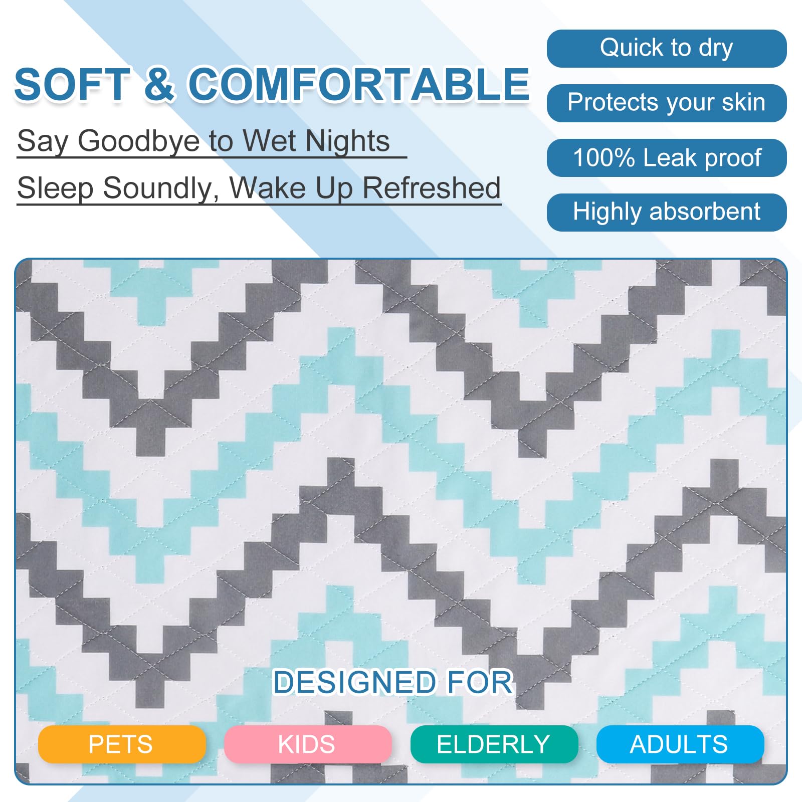 OUTCREATOR® Washable Bed Pads 34" x 56" (Pack of 2), Incontinence Mattress Protector, Anti-Slip Waterproof Underpads for Adults Kids Elderly Pets, Absorbency & Reusable Bedwetting Pads (Wave)