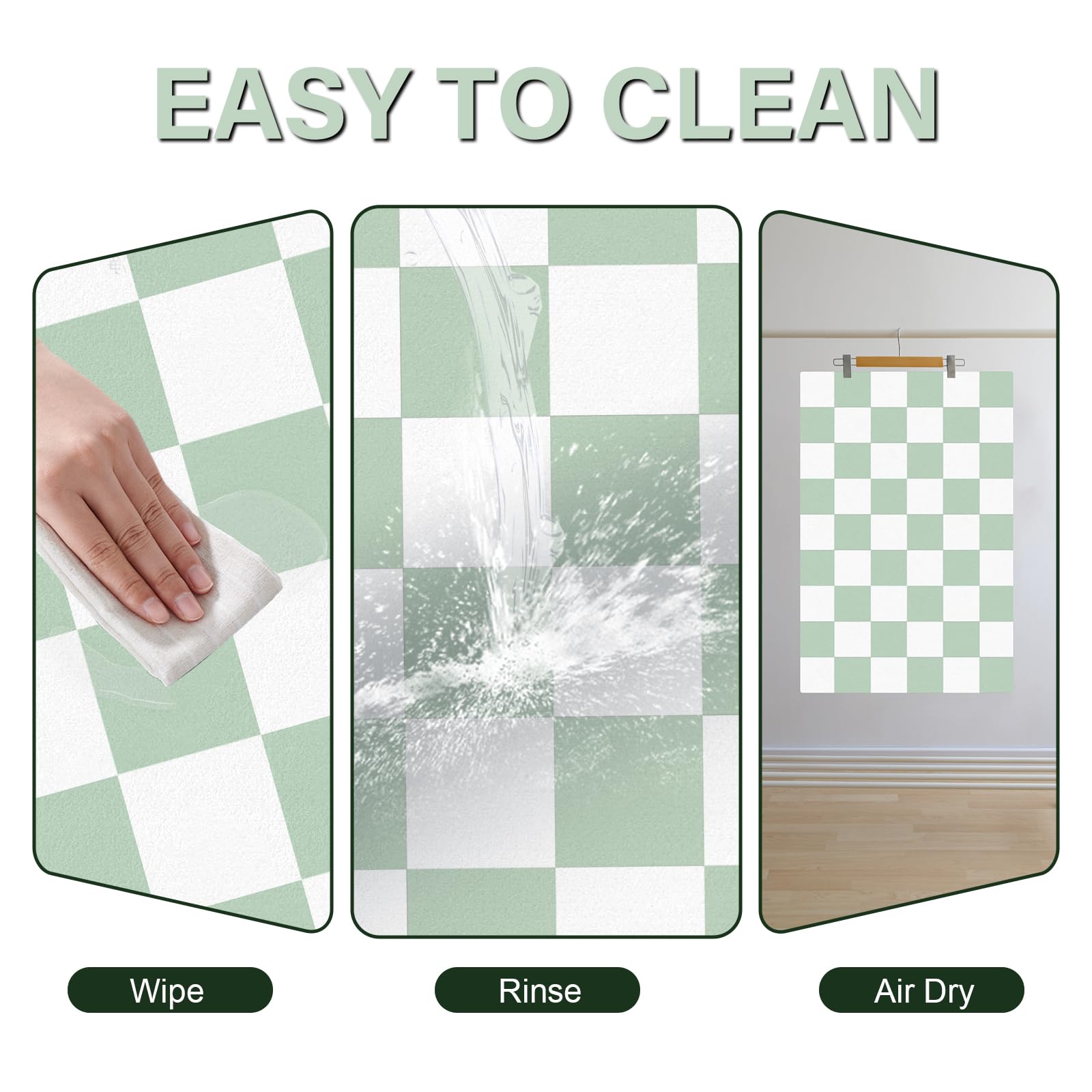 Checkered Dog Cat Feeding Mat, 17'' x 28'' Large Dog Food Mats, Absorbent Pet Feeding Mat for Food and Water Bowl, Dispenser, Checkerboard Pet Placemat with Rubber Backing, Green & White