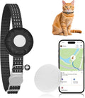 Cat Tracker, Lightweight GPS Tracker Compatible with Apple Find My App(Only iOS), Waterproof Cat Tracker Collar with Bell and Safety Elastic Buckle, No Monthly Fee Pet Trackers for Pets, Kids (Black)