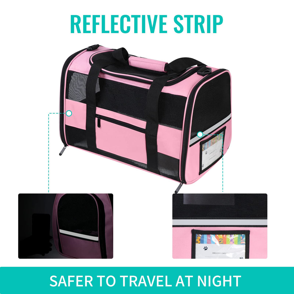 CUSSIOU 20" Large Cat Carrier Soft Side Dog Carrier Pet Carrier for Medium Small Dogs Cats Collapsible Soft Sided Pet Carrier for Cats Dogs Puppy of 25 lbs, Pink