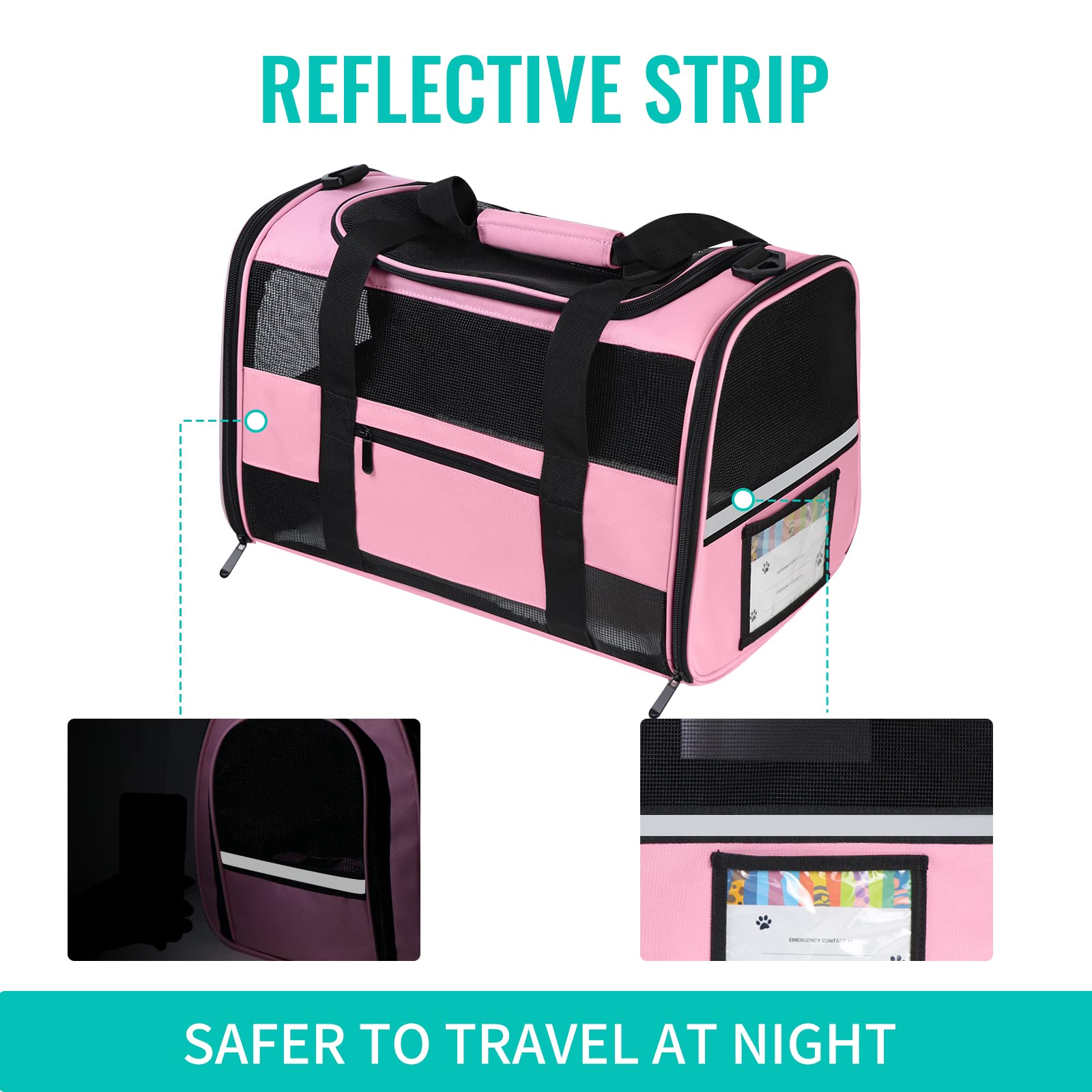 CUSSIOU 20" Large Cat Carrier Soft Side Dog Carrier Pet Carrier for Medium Small Dogs Cats Collapsible Soft Sided Pet Carrier for Cats Dogs Puppy of 25 lbs, Pink