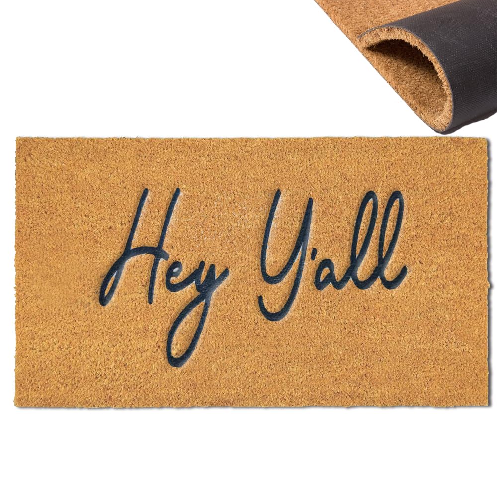 Assaoy Door Mat Outside Entrance,Hey Y'all Coir Funny Doormats with Heavy Duty Backing,Welcome Embroidered Floor Mat Indoor Entrance Rubber Easy to Clean Christmas New Year Home Decor 30”x18”