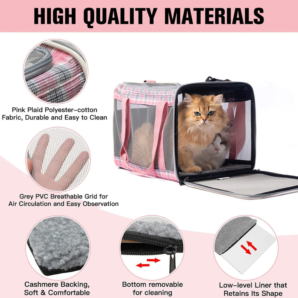 EXPAWLORER Large Cat Carrier Dog Carriers Soft for Small Medium Cats Puppies Up to 20lbs, Airline Approved Pet Carrier Soft-Sided Collapsible Pet Travel Carrier Fit 2 Kitties (Pink)