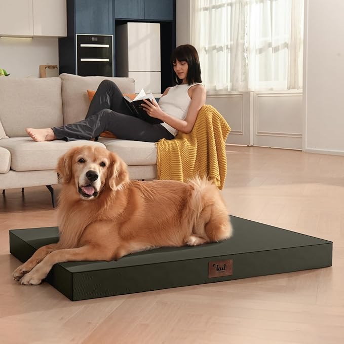 Outdoor All Weather Waterproof Dog Bed, Orthopedic Dog Bed for Extra Large Dogs, Egg Crate Foam Crate Pad with Washable Removable Oxford Cooling Cover, 47x29 Inch, Brown