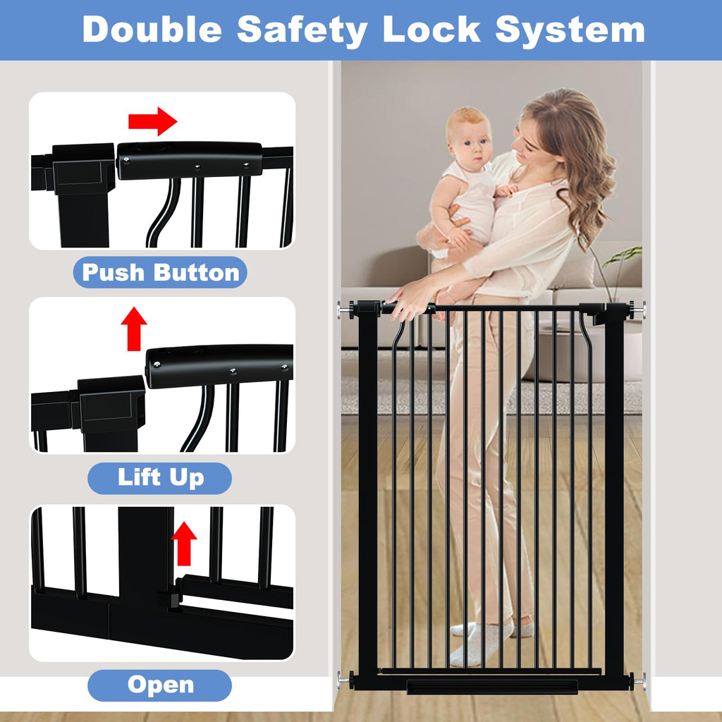 flower frail 40.5" Extra Tall Baby Gate for Stairs, 29.5"-40.5" Extra Wide Dog Gate Indoor for The House, Auto Close Pressure Mounted Safety Child Toddler Gate, Pet Gate for Doorways Kitchen, Black