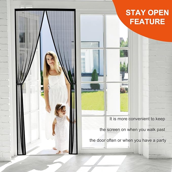 Fiberglass Magnetic Screen Door Fit Door Size 32 x 80 in- Heavy Duty Fiberglass Screen Door Mesh for Interior Door, Patio and Sliding Doors - Door Screen Magnetic Closure Let Fresh Air in