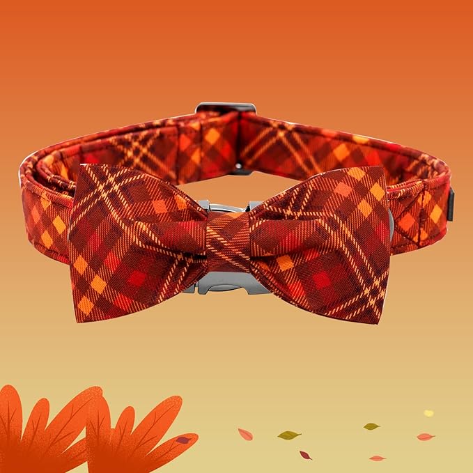 Bobo Rainbow Fall Dog Collar, Pet Collar Bow Plaid Pet Collars Girl Boy Holiday Pet Collars Gift Bow Collars Cute Soft Puppy Collars for X-Large Dogs