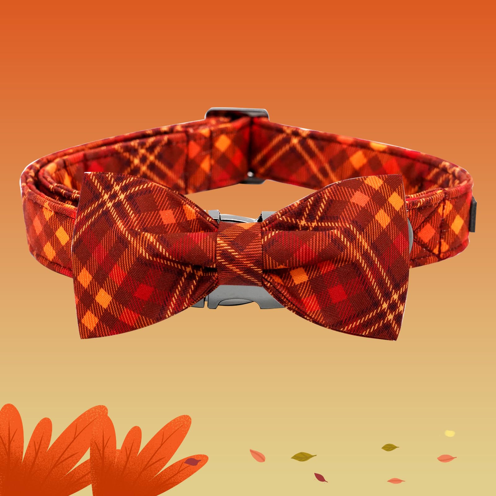 Bobo Rainbow Fall Dog Collar, Pet Collar with Bow Plaid Dog Collar Girl Boy Holiday Puppy Collar Gift Bow Collar Soft Cute Collars for X-Small Puppy