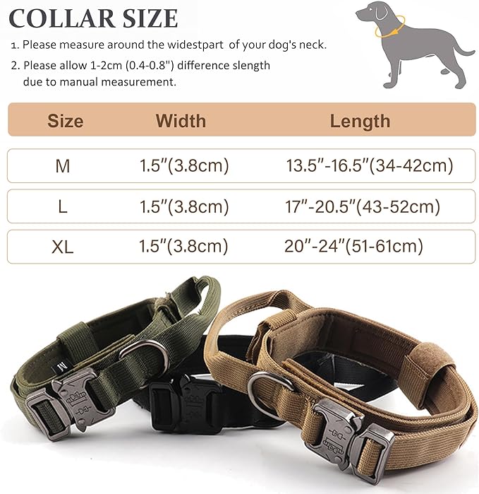 Tactical Dog Collar, Adjustable Military Training Nylon Dog Collar with Control Handle and Heavy Quick-Release Metal Buckle for Small Medium Large Dogs, Green XL