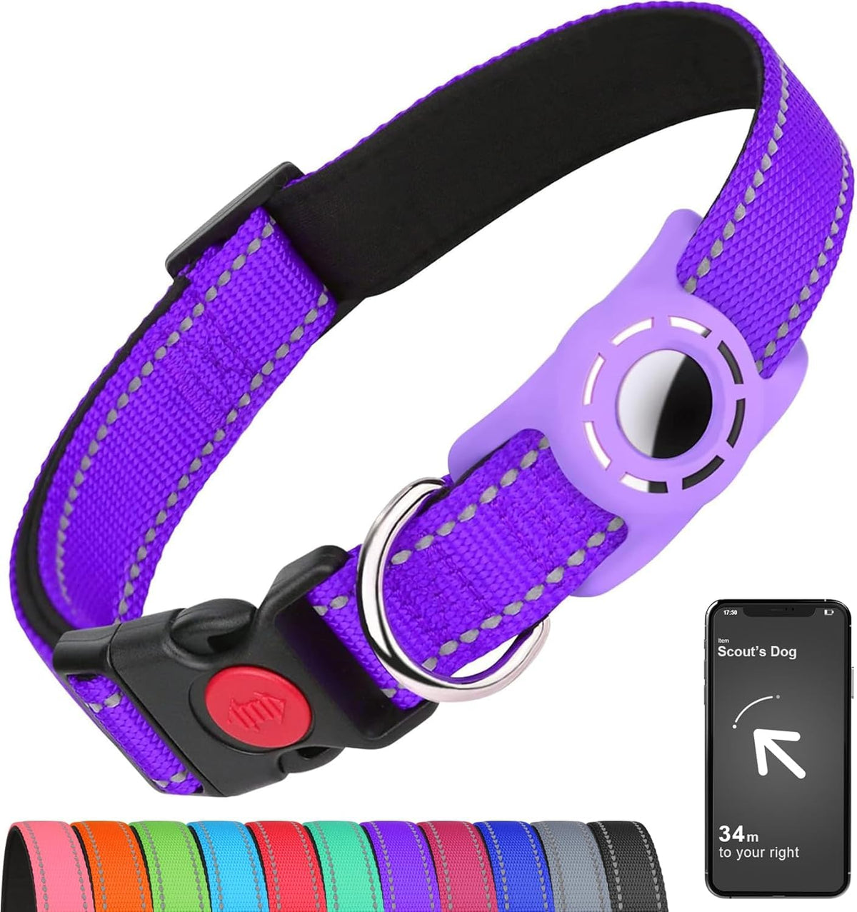 Erbine Reflective Dog Collar for Large Dogs with Silicone Tag Holder
