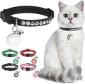 DILLYBUD Leather Personalized Breakaway Cat Collar with Studded Bell and Safety Quick Release Buckle - Rivets Studded ID DIY Collars for Boy Girl Cats Kittens