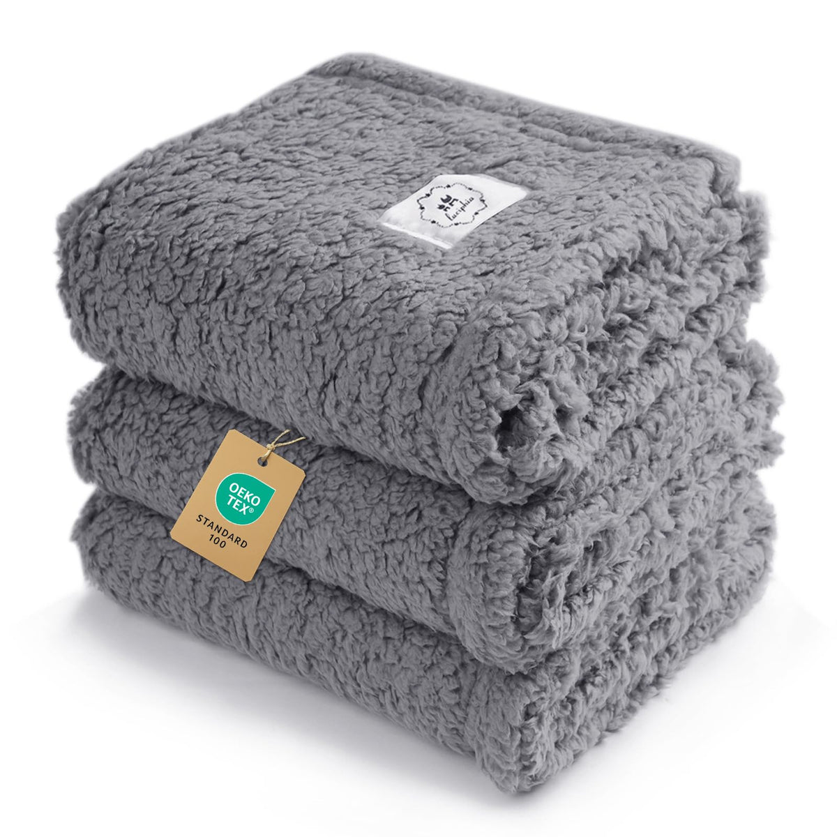 Luciphia 1 Pack 3 Calming Dog Blanket Fluffy Premium Fleece Pet Blankets Soft Sherpa Throw for Dogs Puppy Cat Grey/Beige/HazeBlue Large (41" x31")