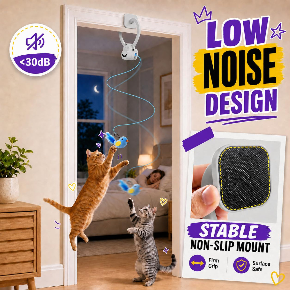 Interactive Cat Toys for Indoor Cats, Clip-On Automatic Flying Bird