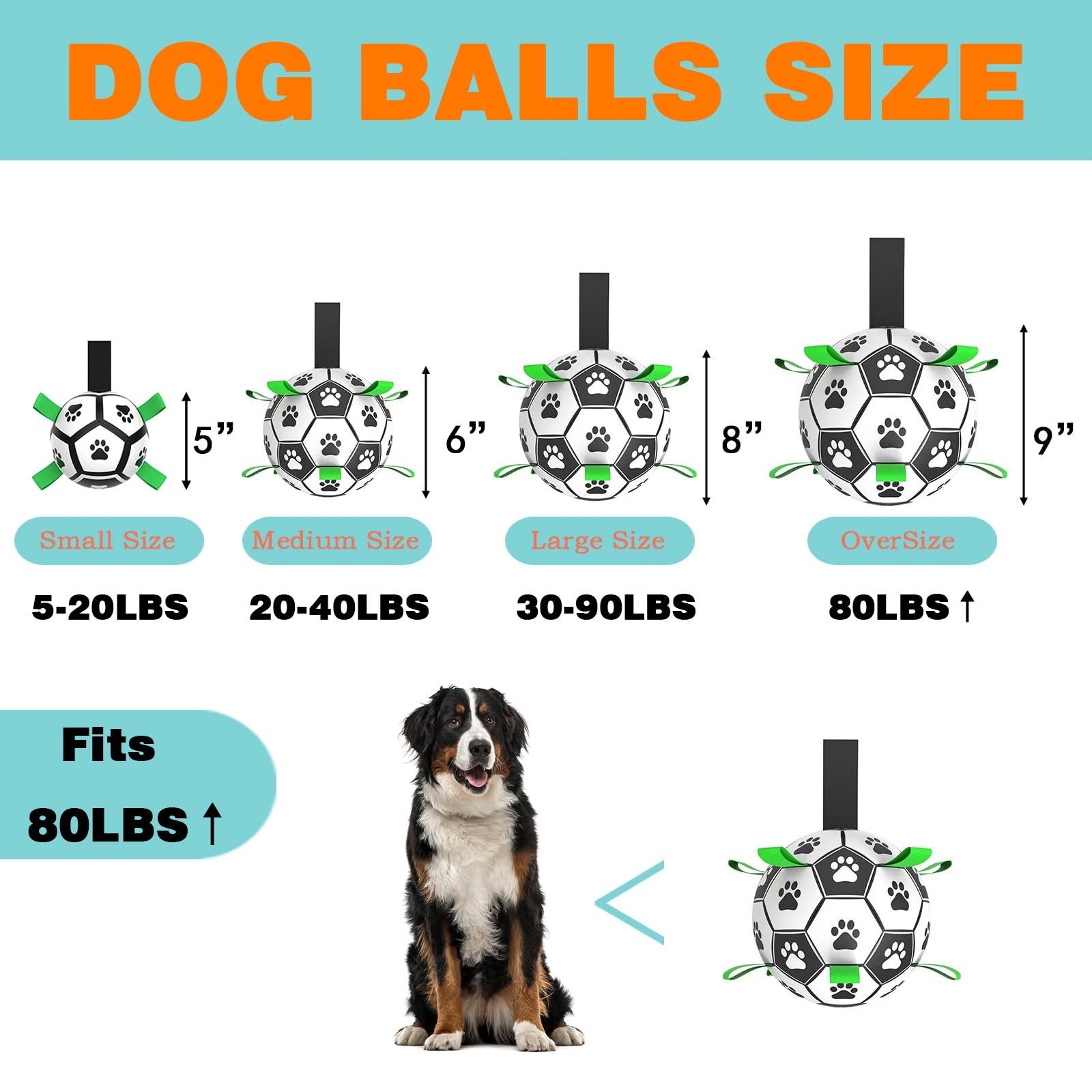 Domchan Ropes Soccer Balls Toy - Interactive Dog Toys for Tug of War, Puppy Birthday Gifts, Water Toy, Durable Balls World Cup for Large Dogs (9 Inch)