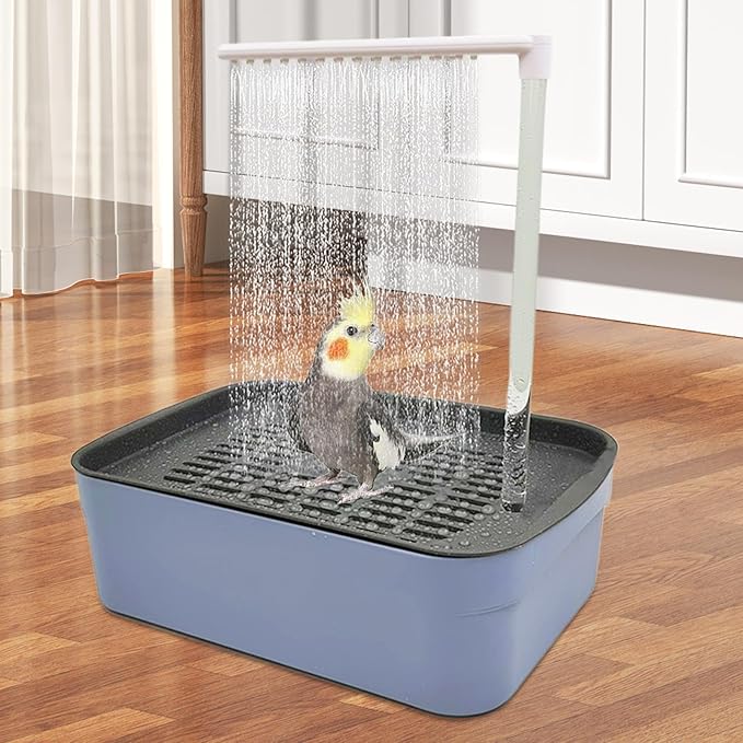 Parrot Bathtub, Automatic Circulating Water Bird Shower Pet Bird Bath for Cockatiel, Power Plug for Small Medium Birds Parakeets Cockatiel African Grey Lovebird (Dark Blue)