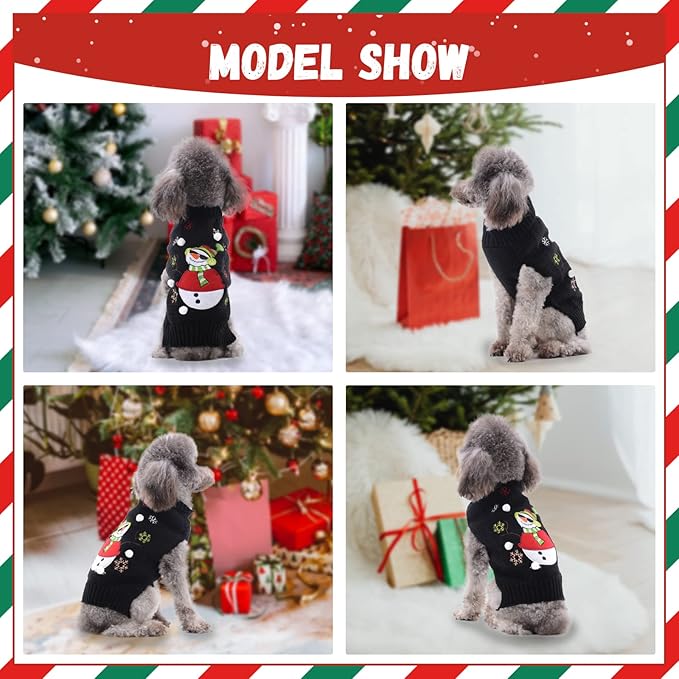 Christmas Dog Sweaters Xmas Pet Outfit Clothes Cute Black Snowman Costume Puppy Cat Knitted Jumpers (S,Black Snowman)