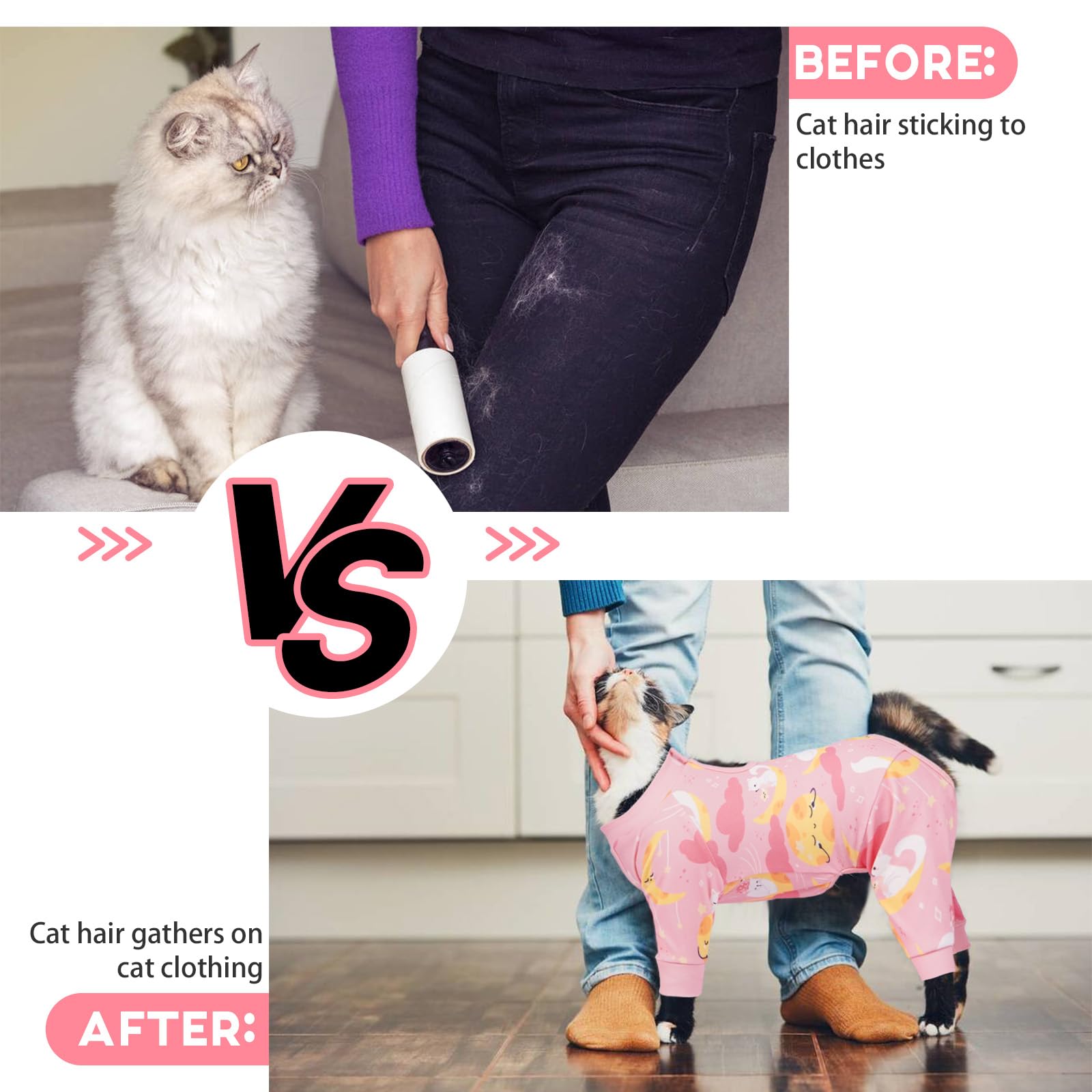 QBLEEV Cat Onesie After Surgery, Sticky Hair Cat Clothes for Cats Only