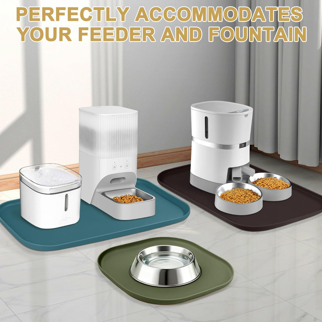 SMILOOL Waterproof Silicone Pet Food Mat with Raised Edge for Dog & Cat
