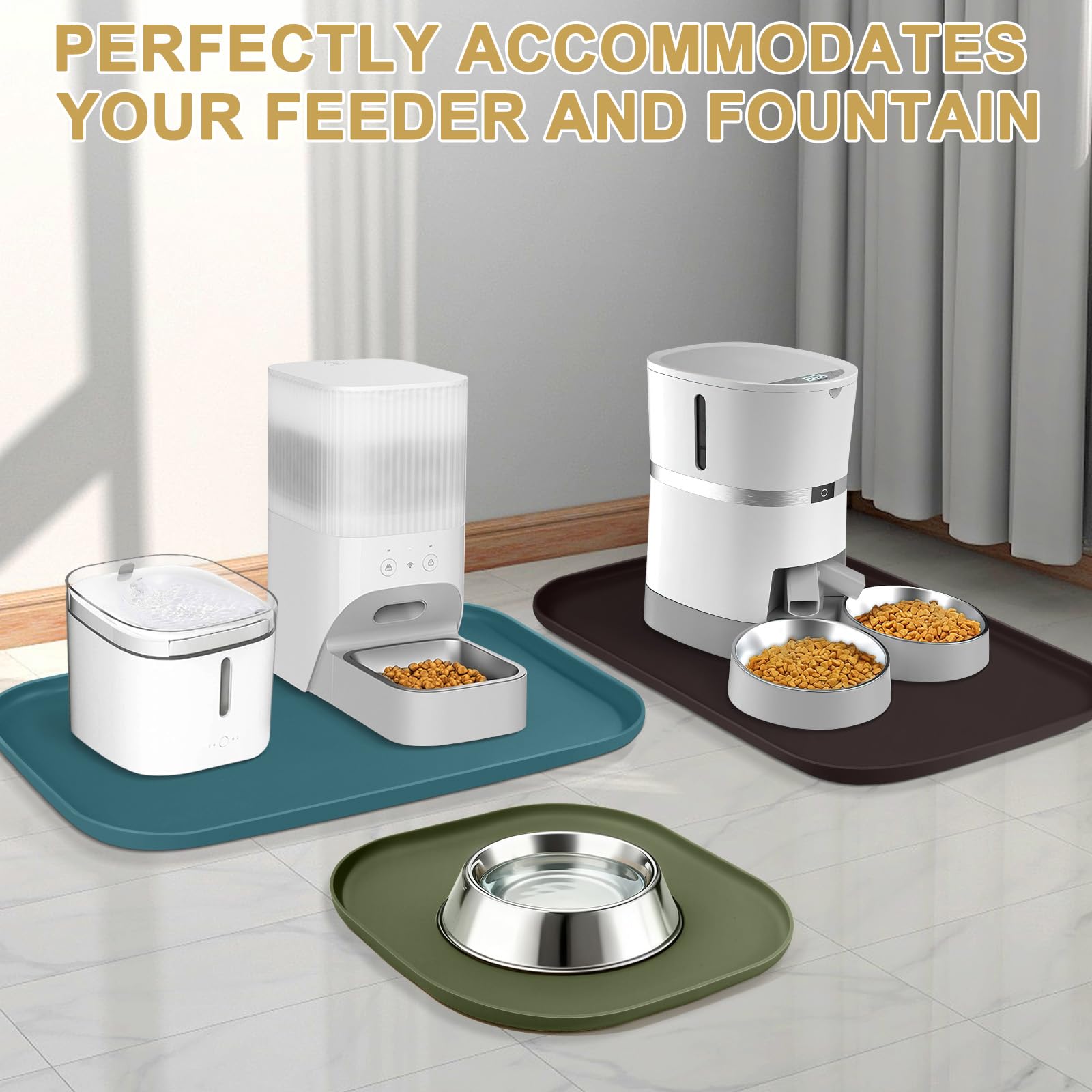 SMILOOL Waterproof Silicone Pet Food Mat with Raised Edge for Dog & Cat