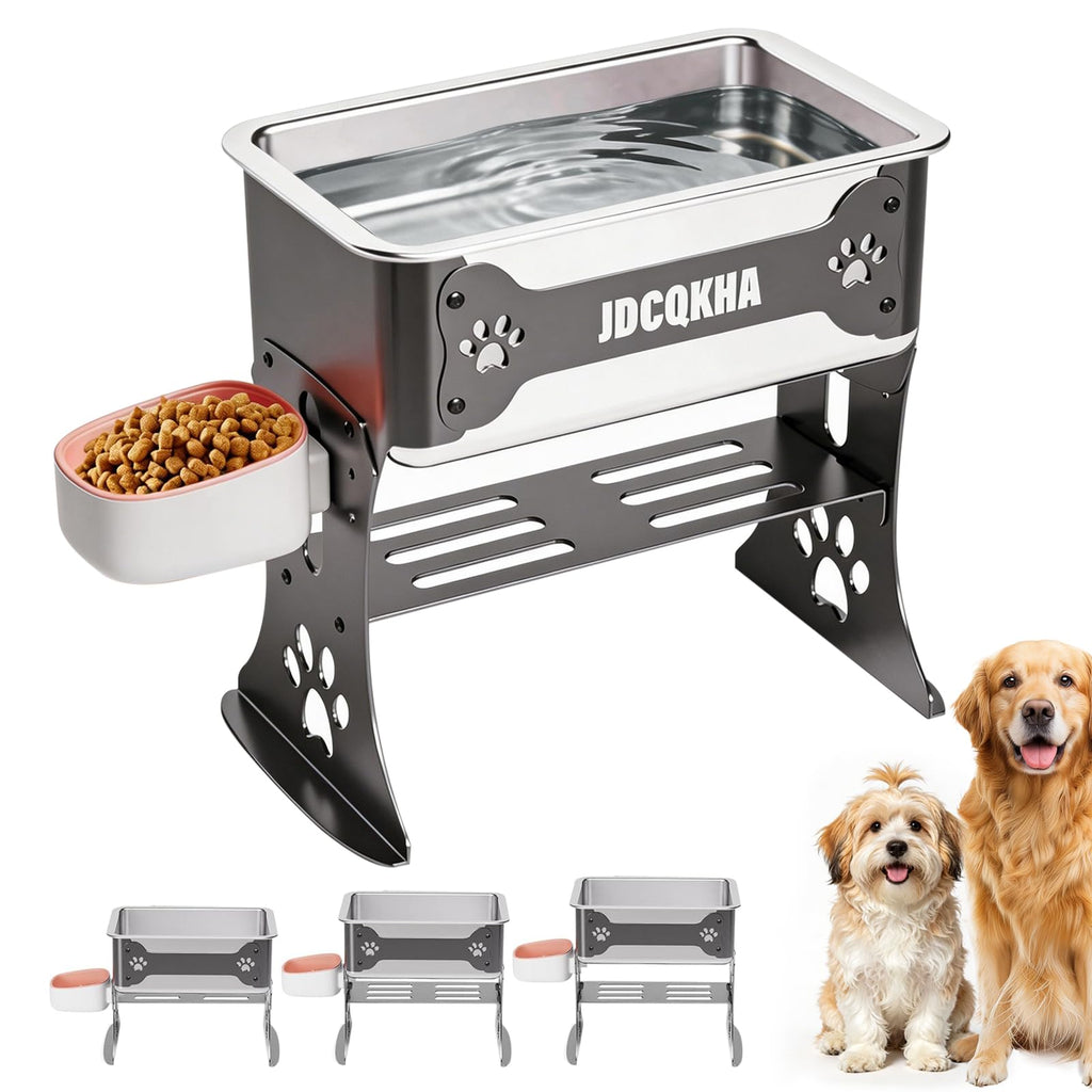 JDCQKHA 3 Gallon Elevated Dog Bowl Large Breed Raised Dog Water Bowl Stand,3 Height Adjustable Stainless Steel Pet Feeder Station with Anti-Slip Mat,Black Pet Bowl for Relief Joint Pressure,Easy Clean