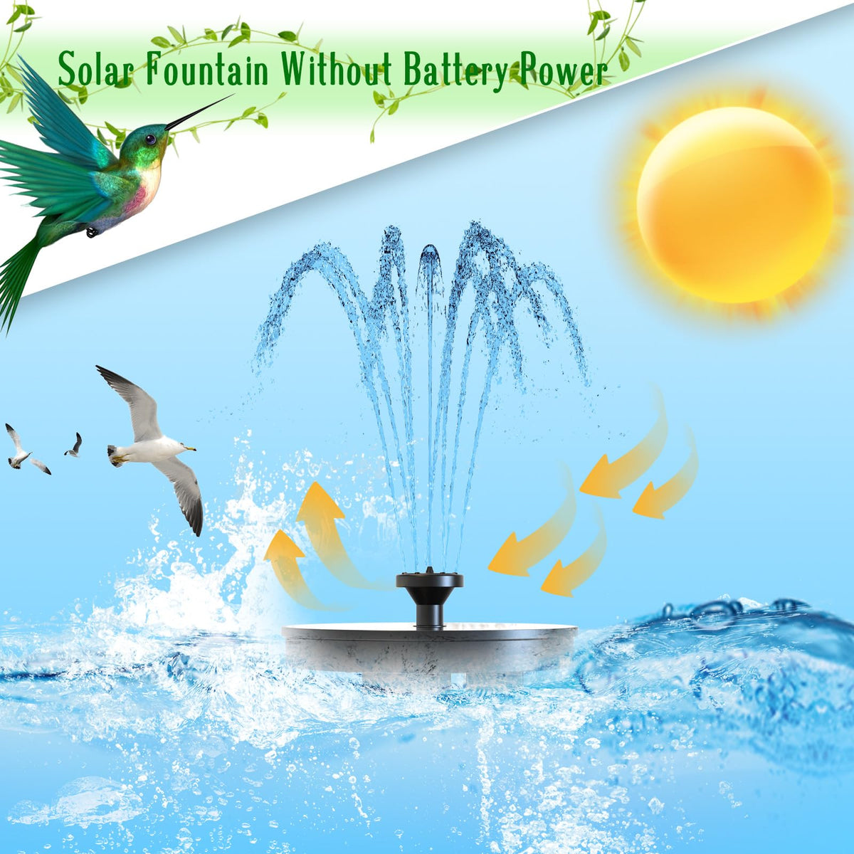 AMZtime Solar Fountain, Upgraded Solar Bird Bath Fountains with 6 Nozzles