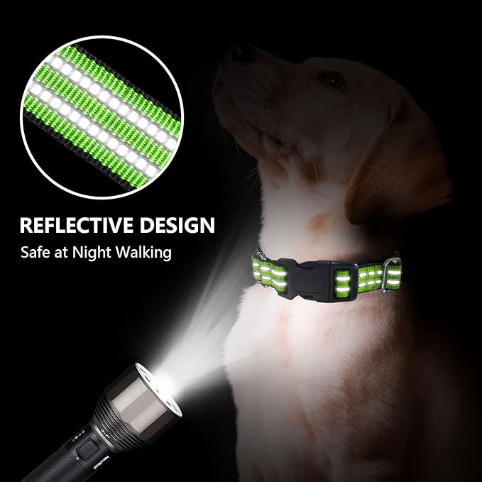 JOYEEIIOO Martingale Dog Collar, Adjustable Nylon Reflective Collar with Quick Release Buckle, No Pull Dog Training Collars for Small Medium Large Dogs (Lime Green Medium)
