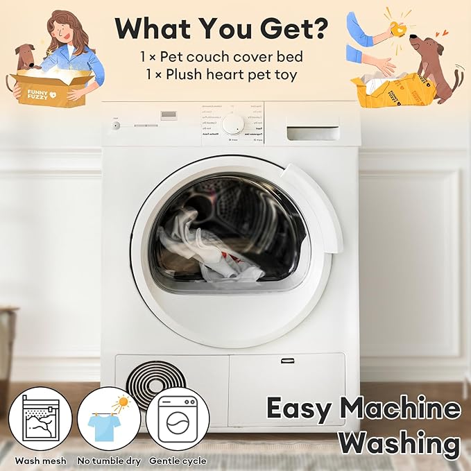 FUNNY FUZZY Pet Fluffy Plush Calming Dog Couch Bed Sofa Protector Washable Pets Mat for Large Medium Small Dogs and Cats (Tie-dye Grey, 47"×33.5"×6")