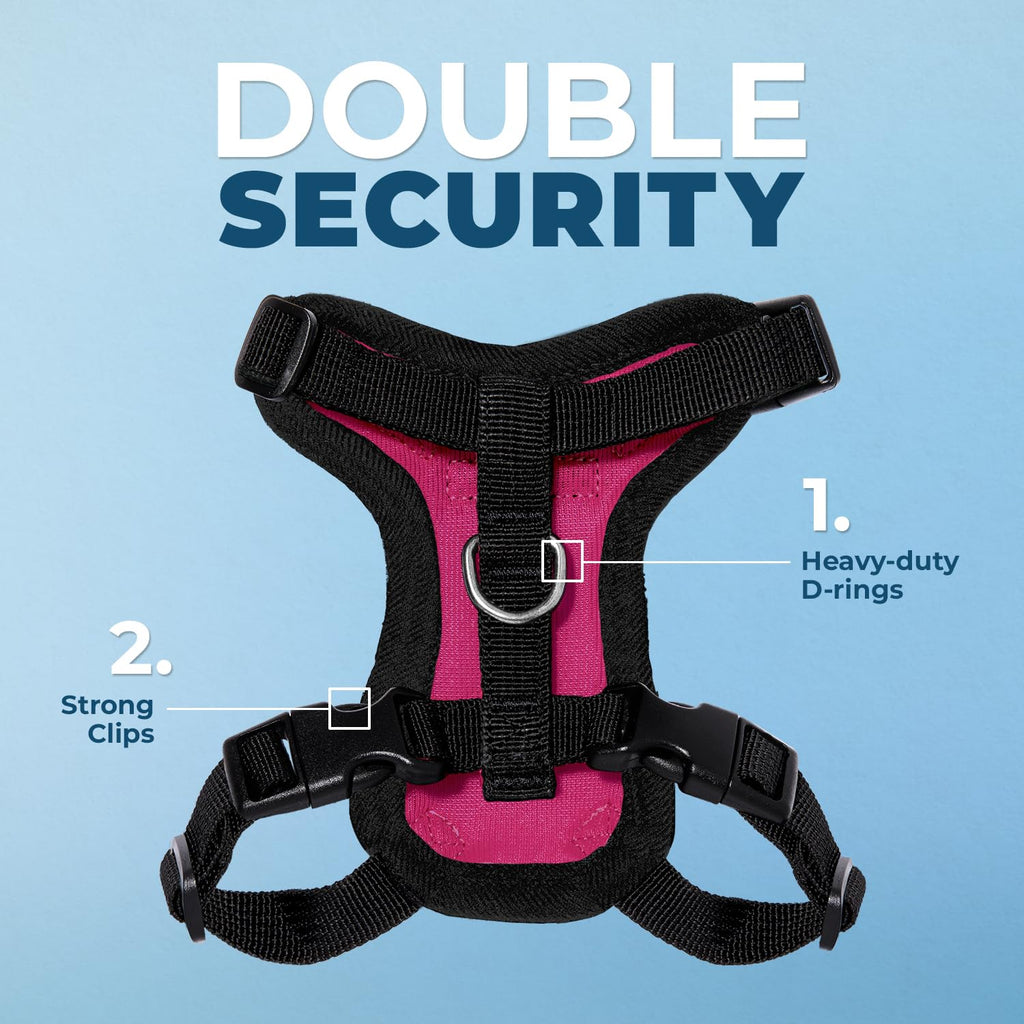 Voyager Escape-Proof Step-in Lock Cat Harness & 5ft Neoprene-Handle Leash Set All-Weather Mesh with Reflective Stitching for Small to Large Cats by Best Pet Supplies, Fuchsia/Black Trim, S