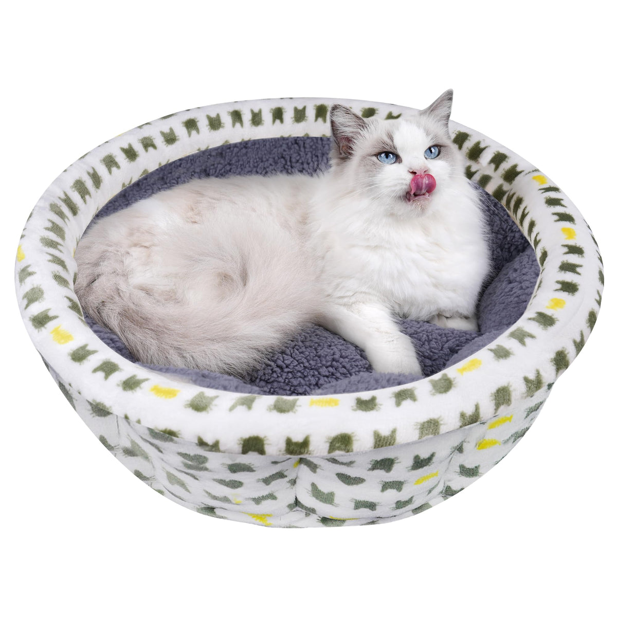 AIWIKIDE Dog Sofa Bed, Anti-Anxiety Puppy Cuddler Bed for Puppy Dog & Cat, Rectangle Washable Bed (Beige, Round Small)