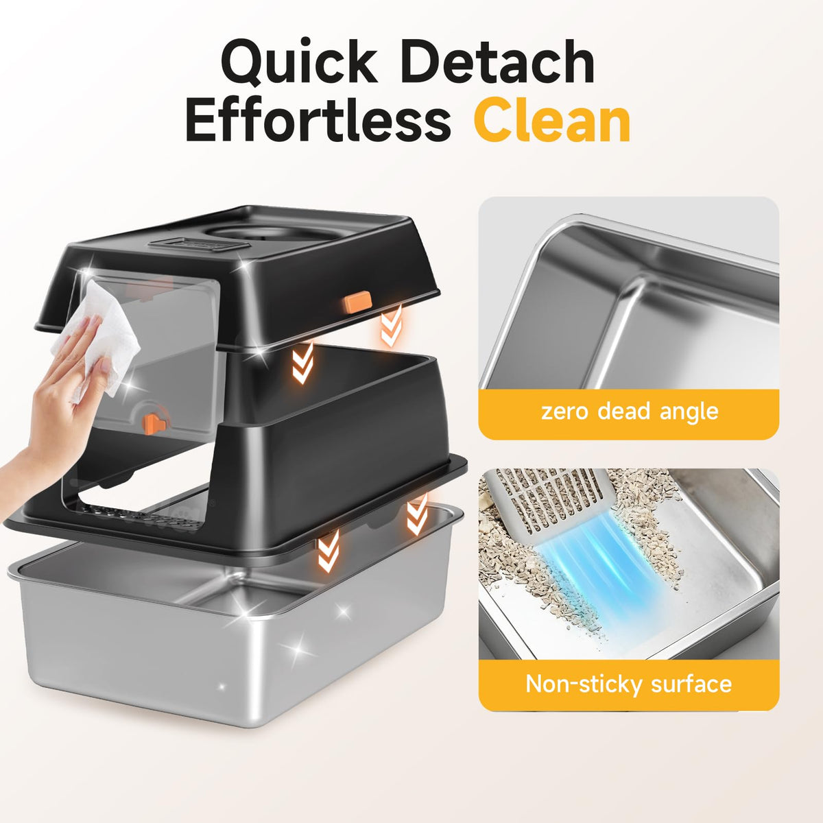 Tevila XL Enclosed Stainless Steel Litter Box with Lid,Black