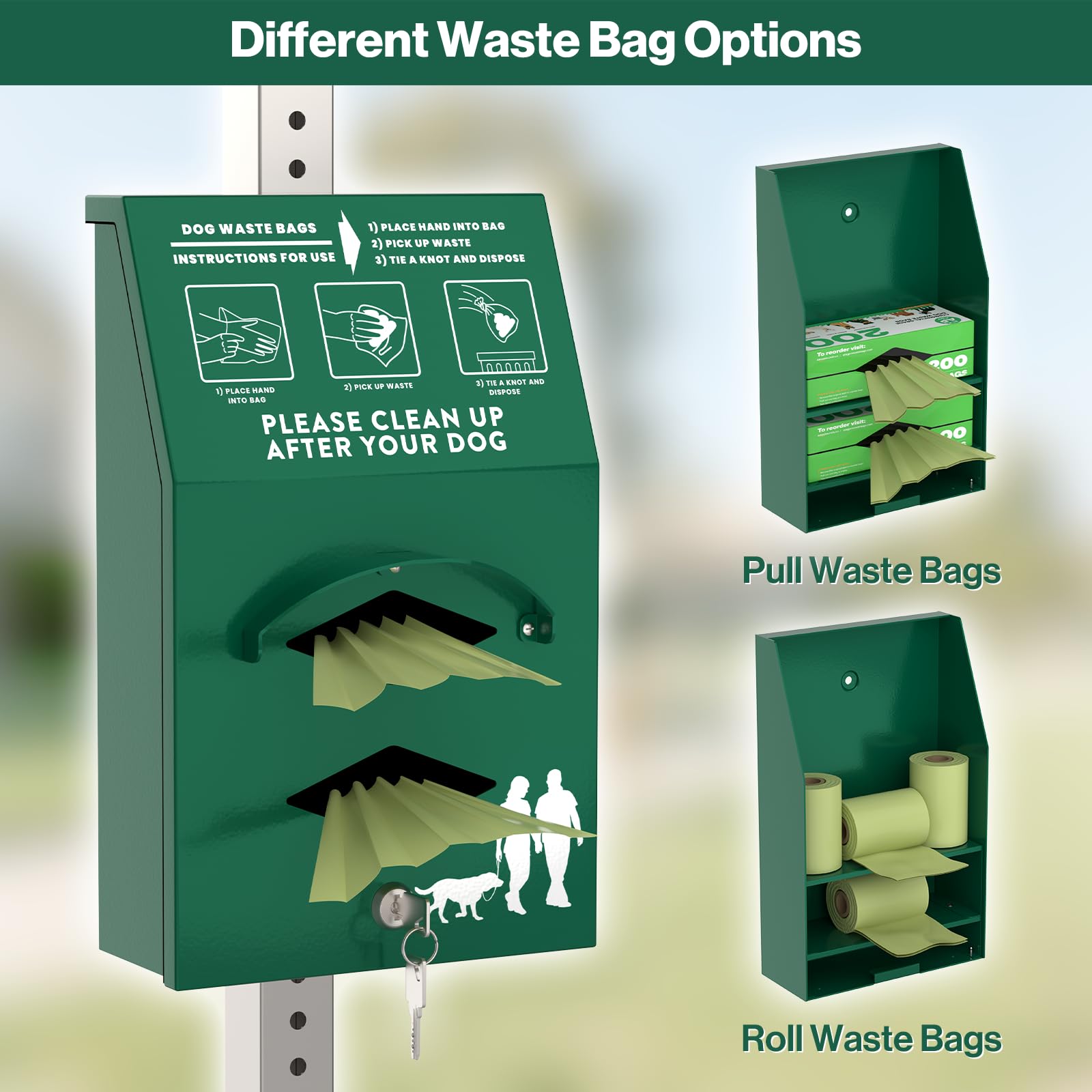 POCHAR Aluminum Outdoor Dog Bag Dispenser with Pick Up Sign for Pet Waste