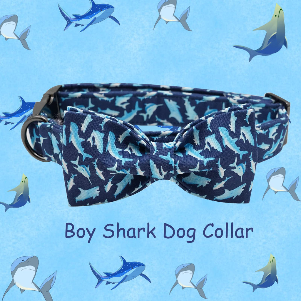 Elegant Little Tail Bowtie Collar for X-Small Puppy and Cat - Shark Print, Adjustable