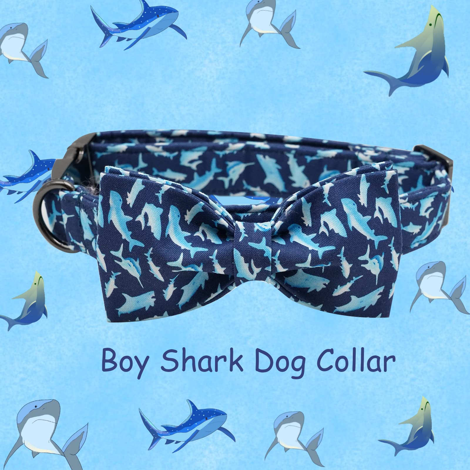 Elegant Little Tail Bowtie Collar for X-Small Puppy and Cat - Shark Print, Adjustable