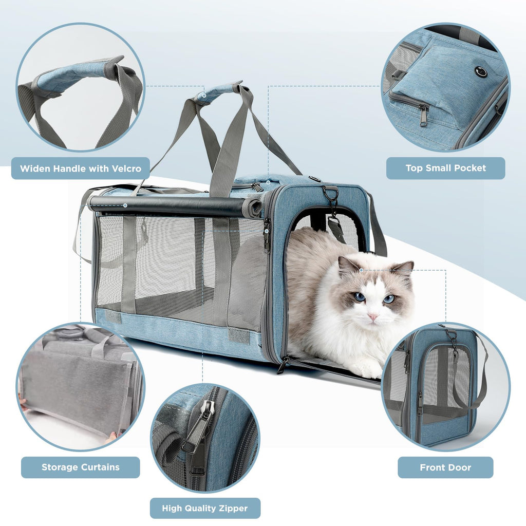 Patazone Cats Carrier Soft Small Dog Carriers for Small Dogs Blue Softsided Pet Carrier Airline Approved,Large Pocket,Breathable,Privacy Protection Pets Bag Travel Outdoor Kitties/Pups Bed