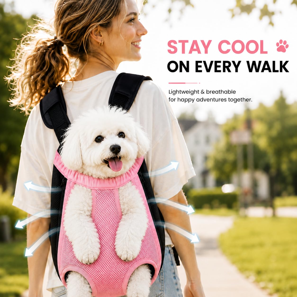 Inspack Dog Backpack Carrier/Cat Carrier, Adjustable Pet Front Carriers Travel Bag for Puppy Medium Dogs, Legs Out, Soft Ventilated Doggie Chest Carry Backpacks for Hiking/Camping, 7-11 lbs, Pink