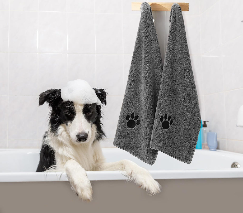 Puomue 3 Pack Microfiber Dog Towels for Drying Dogs, Super Absorbent and Soft Pet Grooming Towel, 40 Inch X 23.6 Inch, Perfect Dog Drying Towels for Large, Medium or Small Dogs, Grey