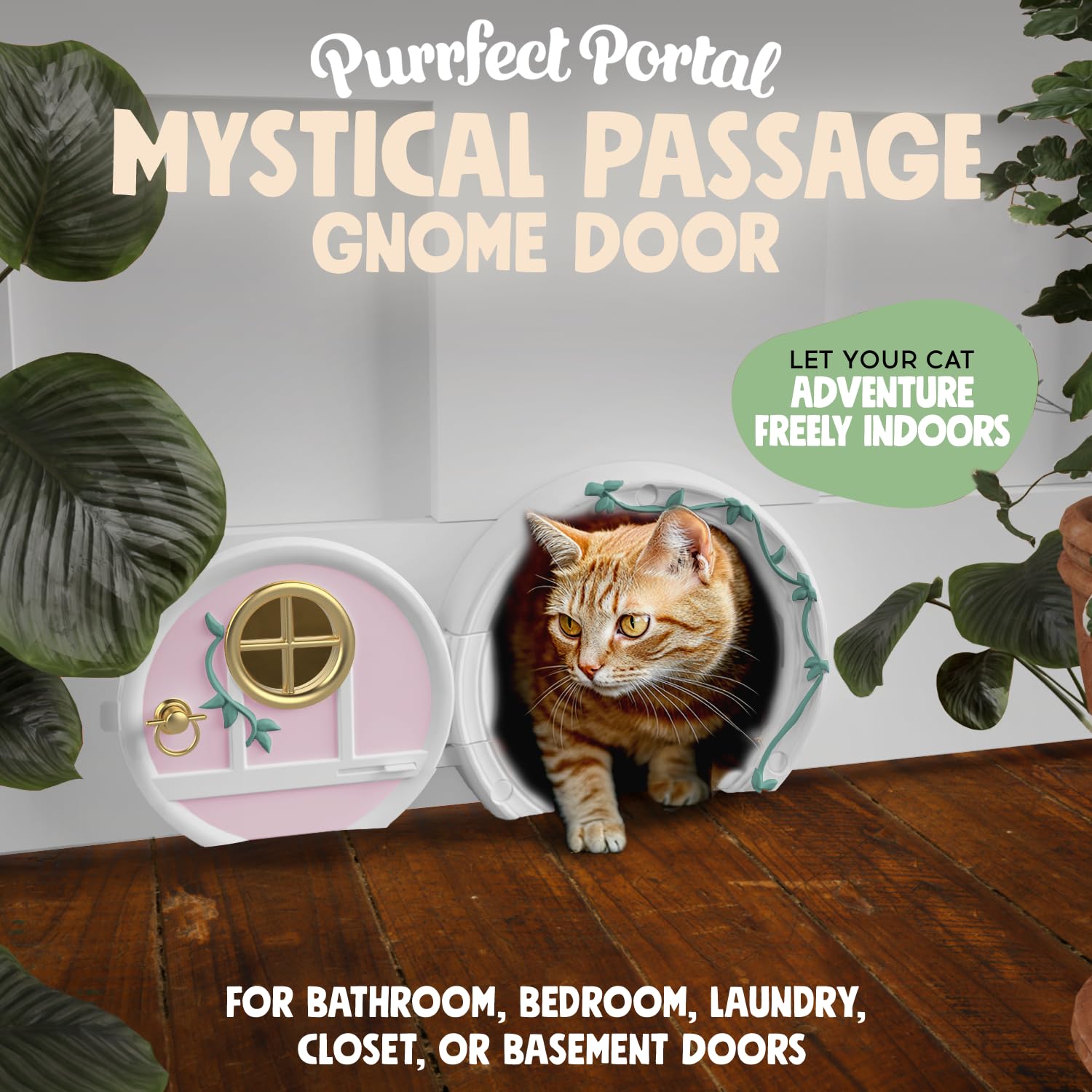 Gnome® Door Cat Door for Interior Doors - Stylish & Functional with No Flap, Lockable, and Easy Installation, Spacious Large Kitty Door for Cats Up to 20 lbs, Private and Comfortable Pet Door