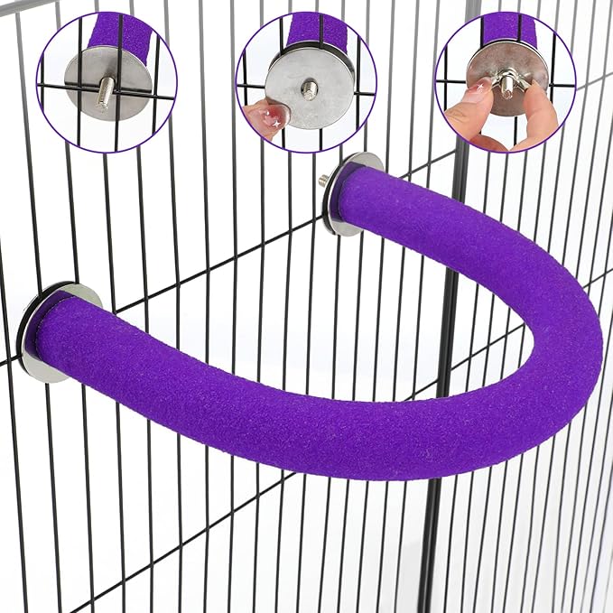 Rypet U Shape Parrot Perch Stand Toy for Paw Grinding Clean Stick Exercise, Rough-Surfaced Quartz Bird Perch Standing Cage Accessories for for Small Parakeets Cockatiels Conures Macaws (Purple XL)