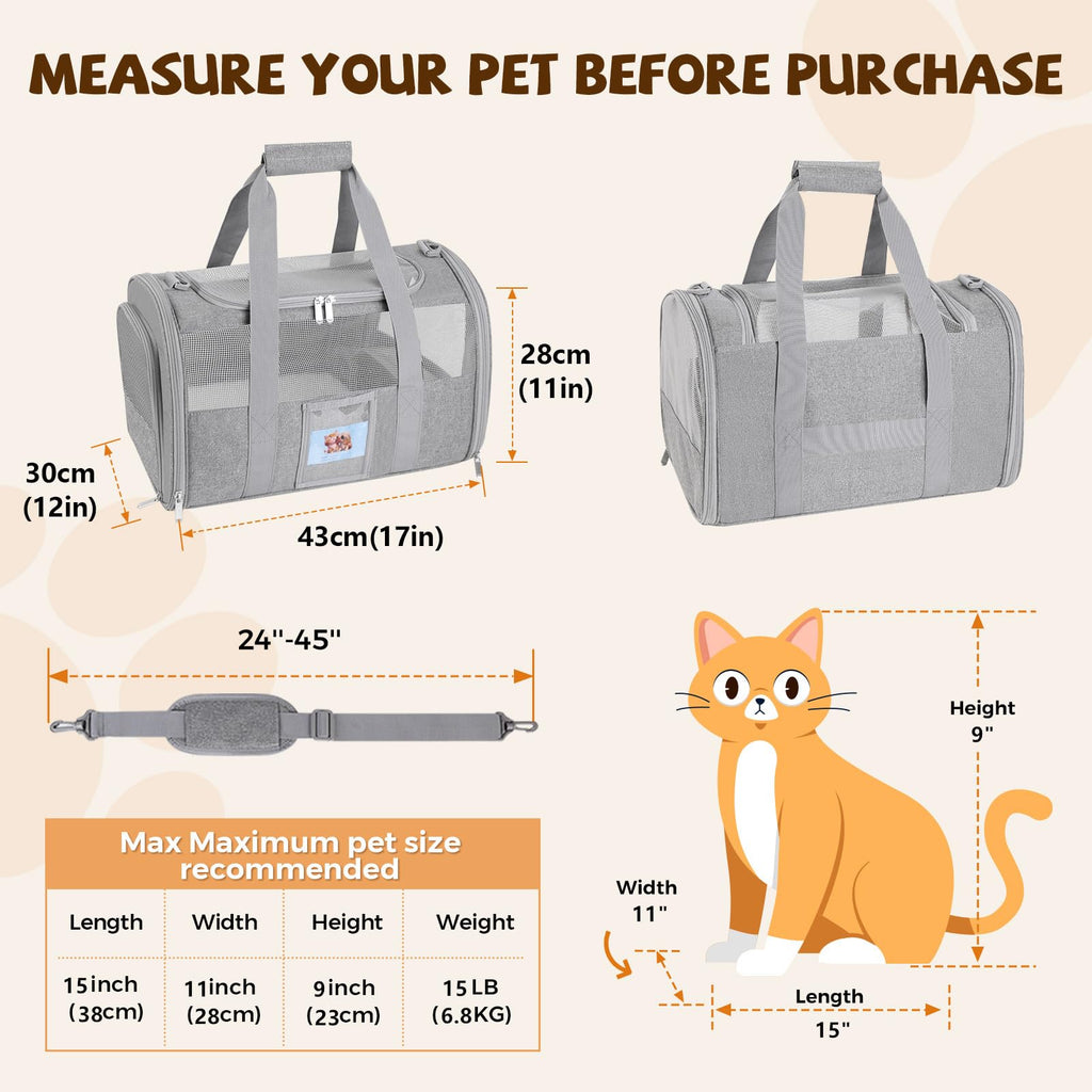 Soft-Sided Cat Carrier,Pet Travel Bag (Up to 16 Lbs)