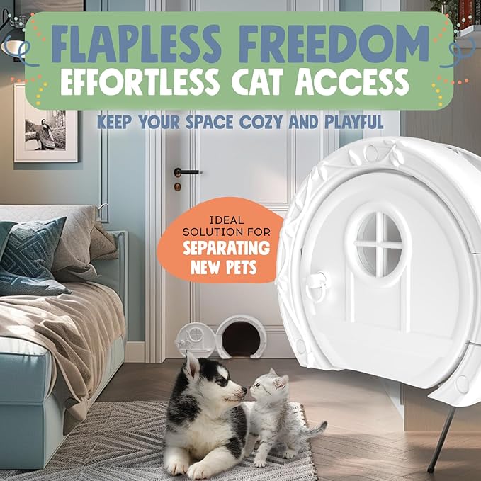 Gnome® Door Cat Door for Interior Doors - Stylish & Functional with No Flap, Lockable, and Easy Installation, Spacious Large Kitty Door for Cats Up to 20 lbs, Private and Comfortable Pet Door