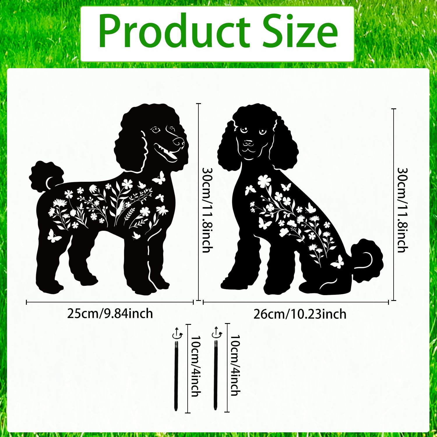 Rngmsi Poodle Metal Garden Stakes Yard Decor, 2PCS Black Poodle Dog Silhouette Statues Garden Decorative Gifts for Yard Art, Patio, Outside, Lawn Ornaments, Christmas, Backyard, Pathway