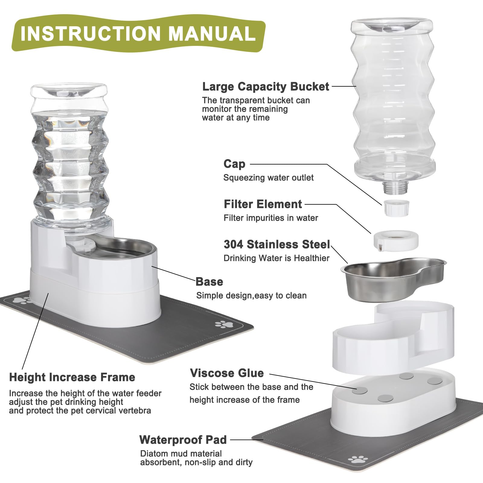 RIZZARI 8L Elevated Dog Water Dispenser: Senior Pets Filtered Hydration