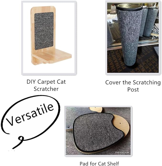 SHENGOCASE 157.5"x15.8" Trimmable Self-Adhesive Carpet Mat Pad Replacement for Cat Tree Shelf Shelves, Cat Wall Furniture Steps, Carpet Scratching Post Scratcher Couch Protector (Light Grey)