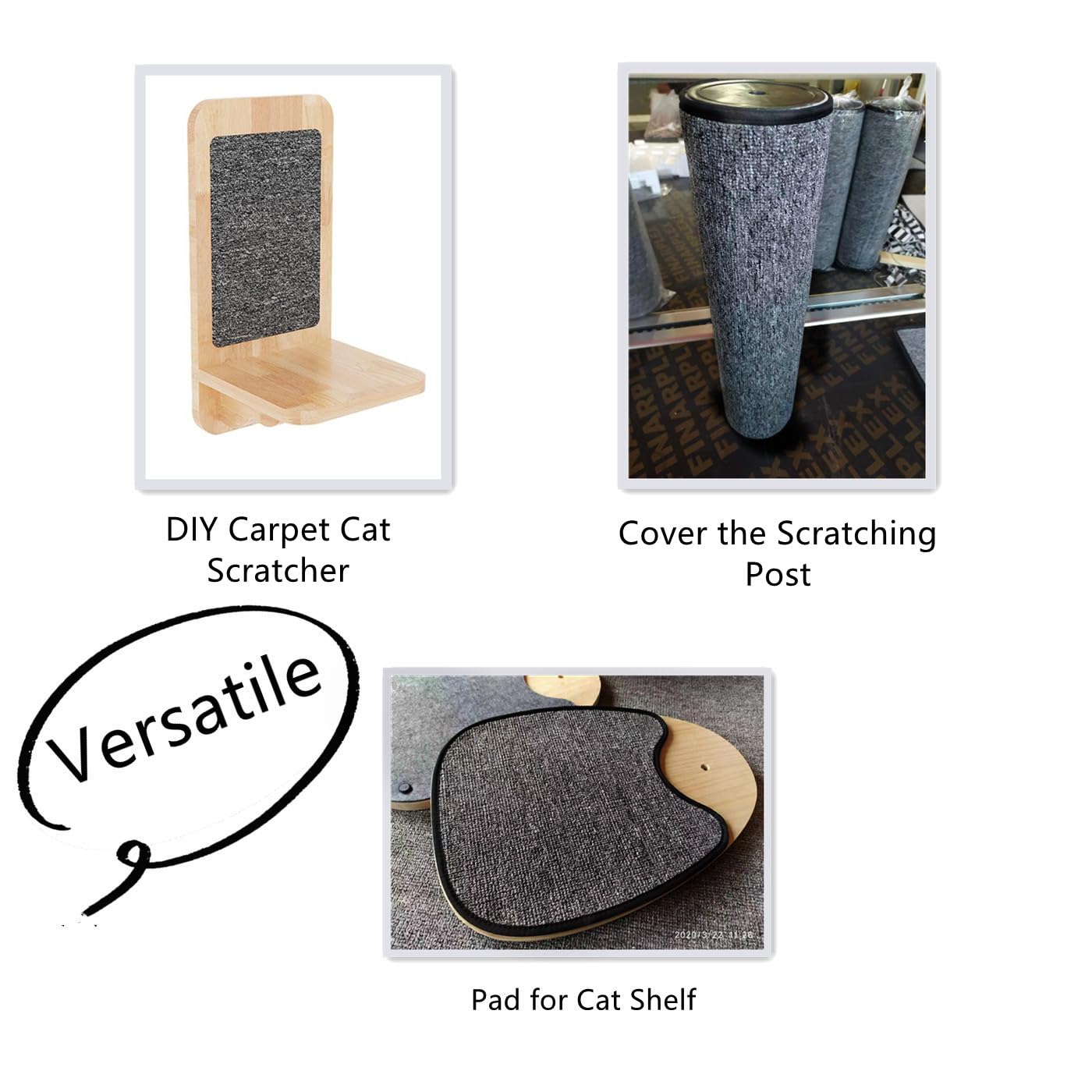 SHENGOCASE 78.7"x15.8" Trimmable Self-Adhesive Carpet Mat Pad Replacement for Cat Tree Shelf Shelves, Cat Wall Furniture Steps, Cat Carpet Scratching Post Scratcher Couch Protector