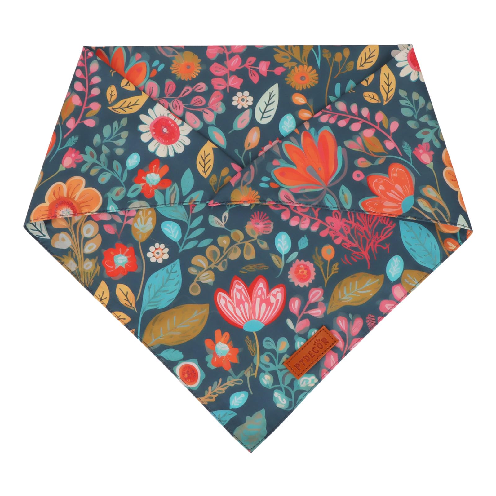 PTDECOR Spring Floral Dog Bandana, Flower Pet Scarf, X-Large