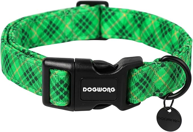 DOGWONG Fall Dog Collar, Orange Checkered Dog Collar Adjustable Soft Cute Pet Dog Collars Cute Plaid Puppy Necklace for Small Medium Large Dogs — Medium