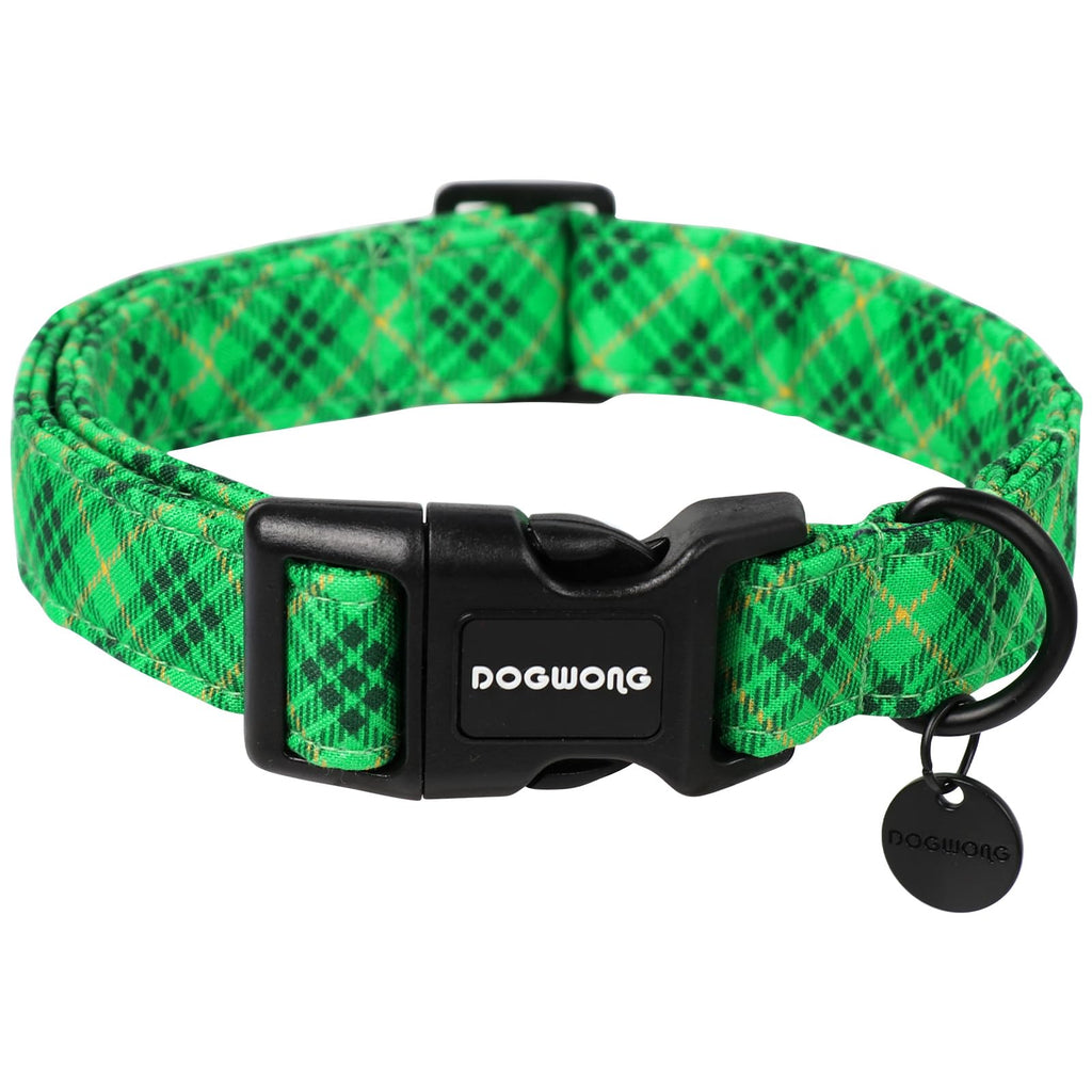 DOGWONG St. Patrick's Day Dog Collar, Green Plaid Dog Collar Soft Durable Adjustable Costume St. Patrick's Day Green Grid Puppy Collar for Small Medium Large Dog